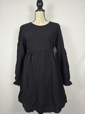 NWT Painted Threads Black Gauze Long Sleeve Lace-Up Back Mini Dress - Medium